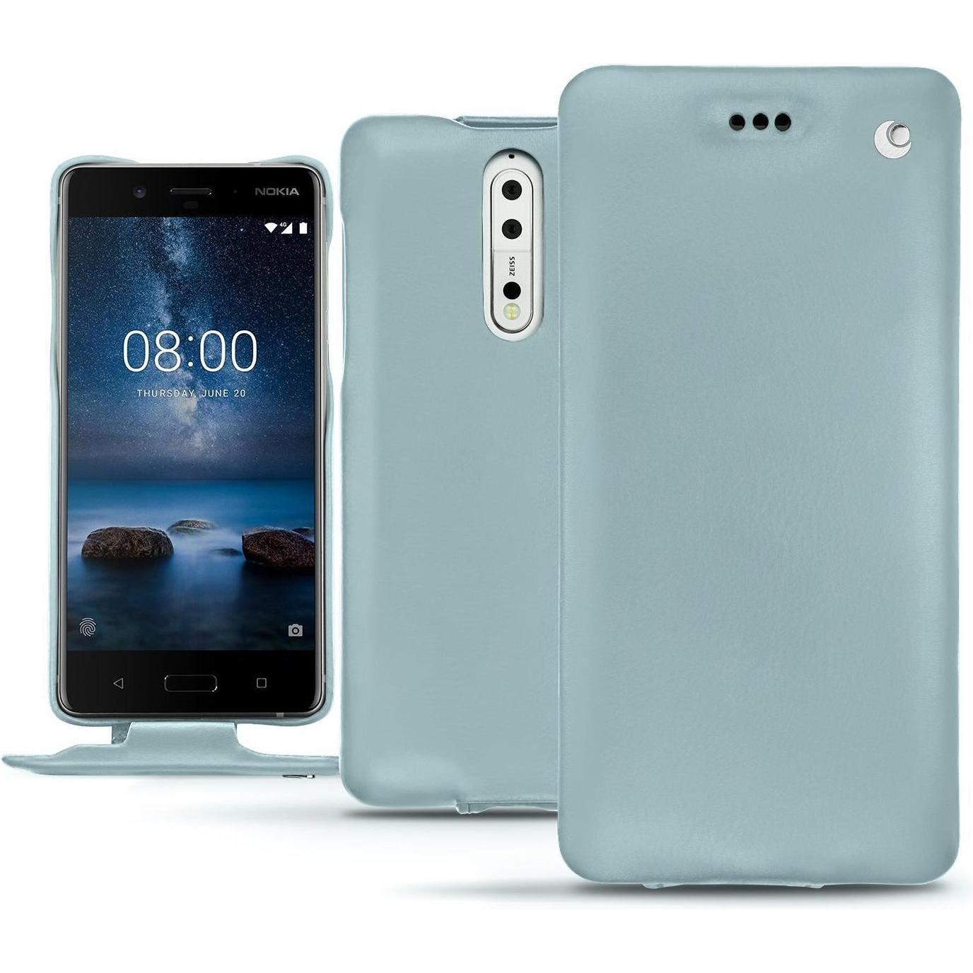 Noreve Lederschutzhülle vertikal (Nokia 8), Smartphone Hülle, Blau