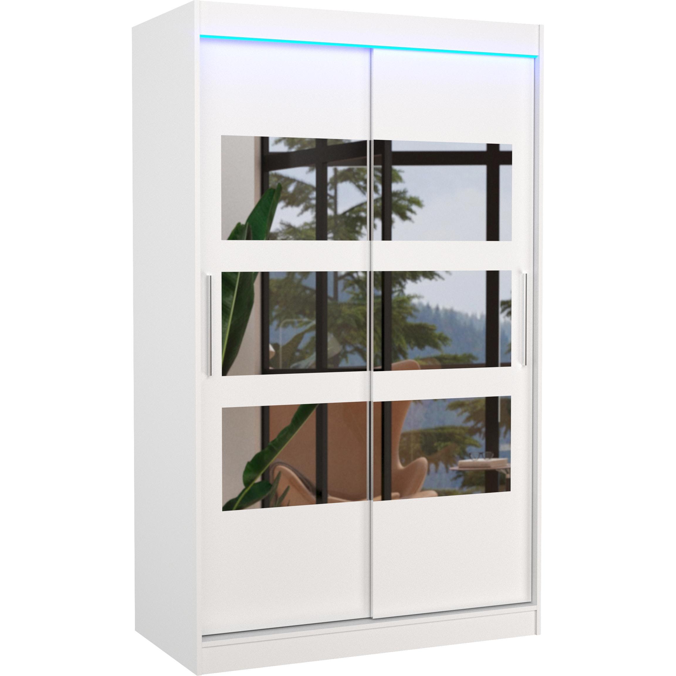 ADRK Furniture, Kleiderschrank, Verschiebbarer Kleiderschrank mit Spiegel und Beleuchtung LED KOLORADO 120 (120 x 58 x 2...