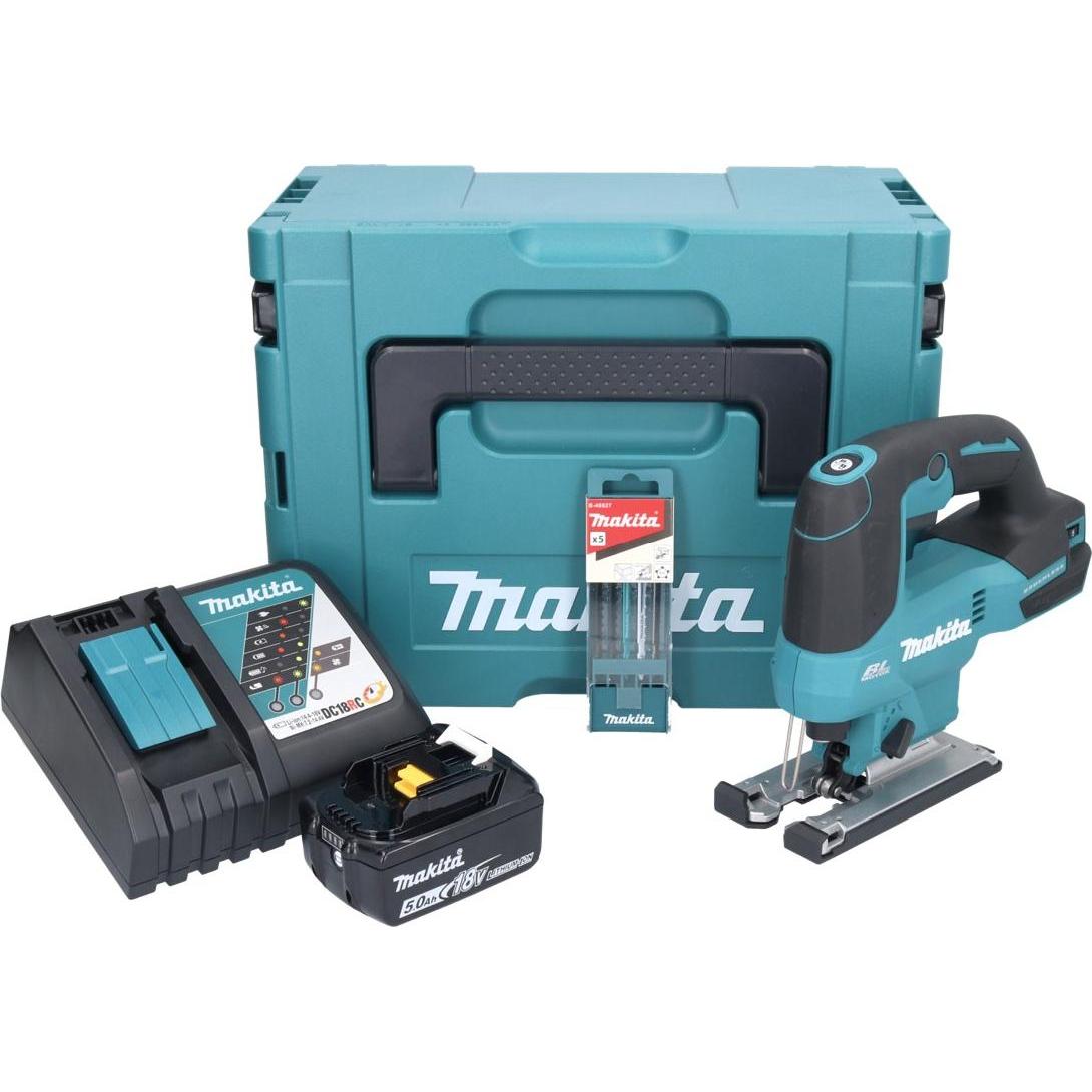 Thumbnail - Makita, Stichsäge, DJV 184 RT1J Akku Stichsäge 18 V Brushless + 1x Akku 5,0 Ah + Ladegerät + 5 tlg.