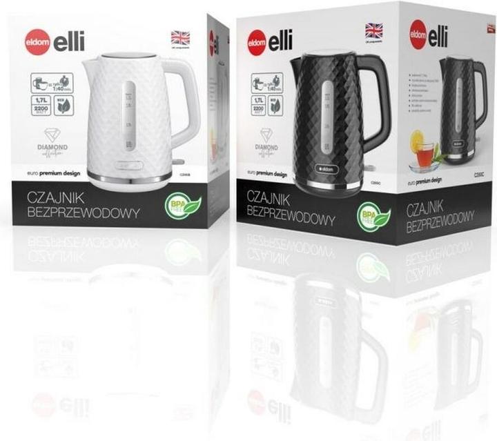 Actual product image Eldom C280B Electric kettle ELLI capacity 1 7 l power 2200 W black strix white (1.70 l)