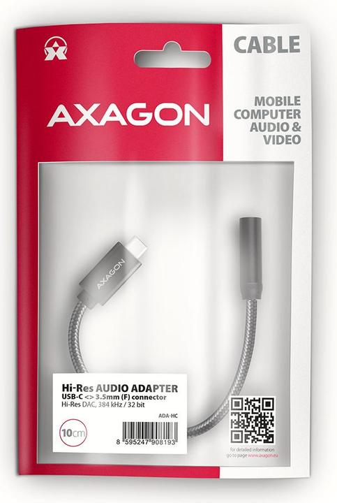 Immagine prodotto Axagon ADA-HC Adattatore audio Hi-Res USB-C - jack da 3,5 mm, 32 bit, 384 kHz (USB)