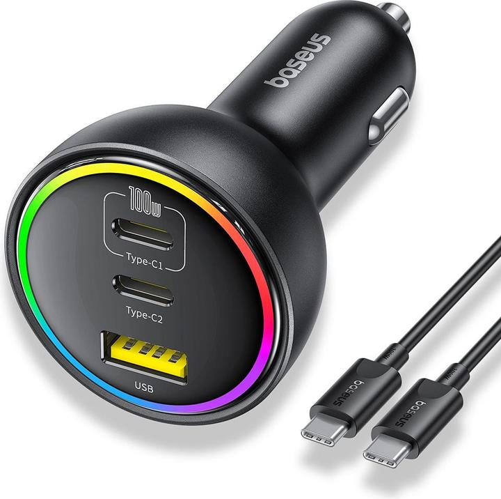 Actual product image Baseus - Multi-Port Fast Car Charger C+C+U, 152.2W Set, Black