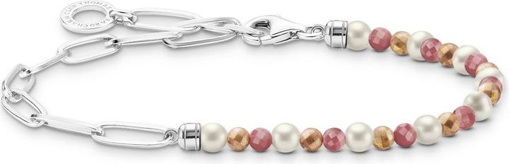 Immagine prodotto Thomas Sabo Bracciale Charm con perline colorate, perle bianche e catene d'argento (17 cm, Argento 925)