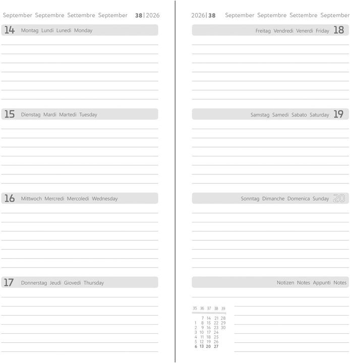 Actual product image Simplex Taschenagenda Simply Flex 2026 6950J1.26 1W/2S schwarz ML 8.7x15.3cm (A5, Italian, English, French, German)