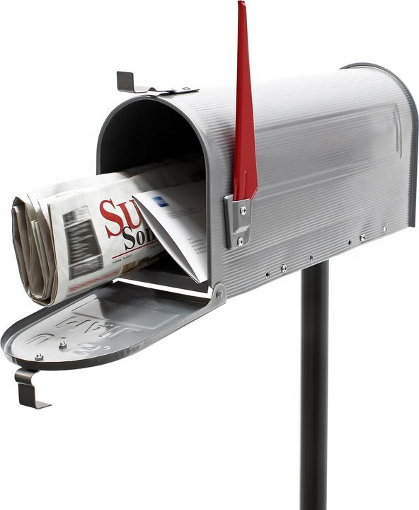 Actual product image Wiltec US Mailbox of Galvanised Steel with Stand in Silver-Grey Colour as Letterbox also for Newspapers