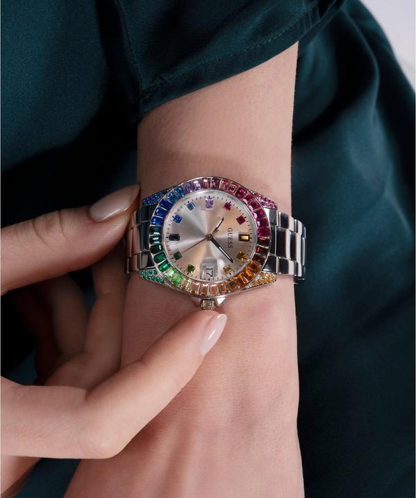 Produktbild Guess P SLV CS W/ BAGUETTE CRYS / SUN SLV DATE DL / P SLV BRCT Armbanduhr (34 mm)