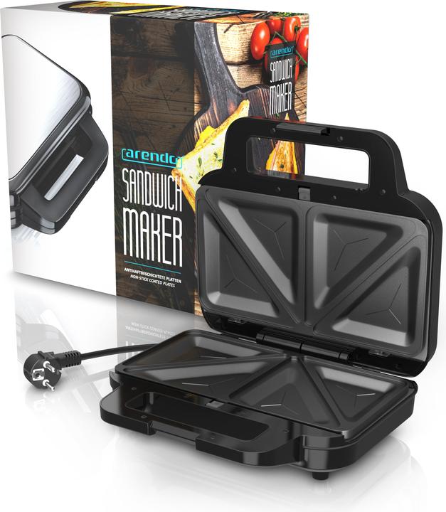 Produktbild Arendo Sandwichmaker 900W Temperaturkontrolle, Cool-Touch, Antihaftbeschichtung, BPA-frei, Kabelaufwicklung