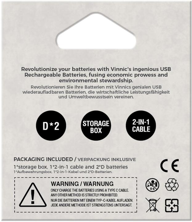 Produktbild Vinnic USB Rech. Batt. D Type-C VPRB-UCD-2PC 3000mAh,Case,2pcs. (2 Stk., D, 3000 mAh)