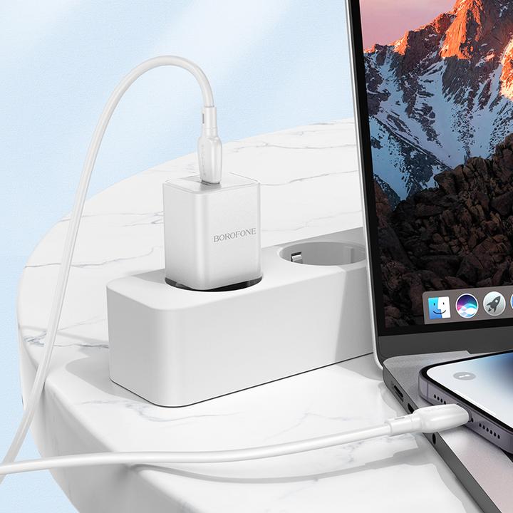 Immagine prodotto Borofone Netzladegerät BN13 Safety GaN - Typ C - PD 30W mit Typ C auf Lightning Kabel weiss (30 W)