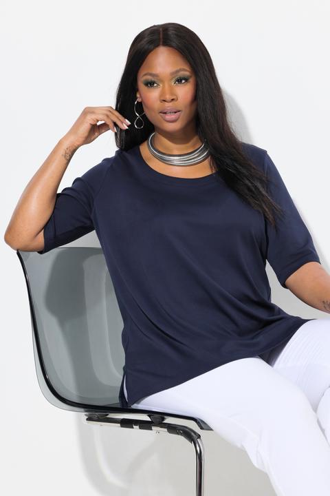 Immagine prodotto Ulla Popken T-shirt dal taglio svasato in cotone Pima con scollo a girocollo e maniche a 3/4 (50, 52)