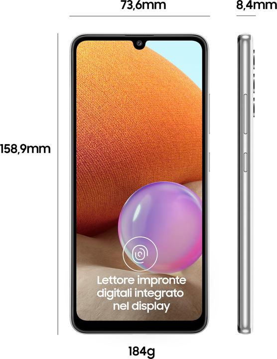Image du produit Samsung Galaxy A32 UE (128 Go, Blanc, 6.40", Double SIM + SD, 4G)