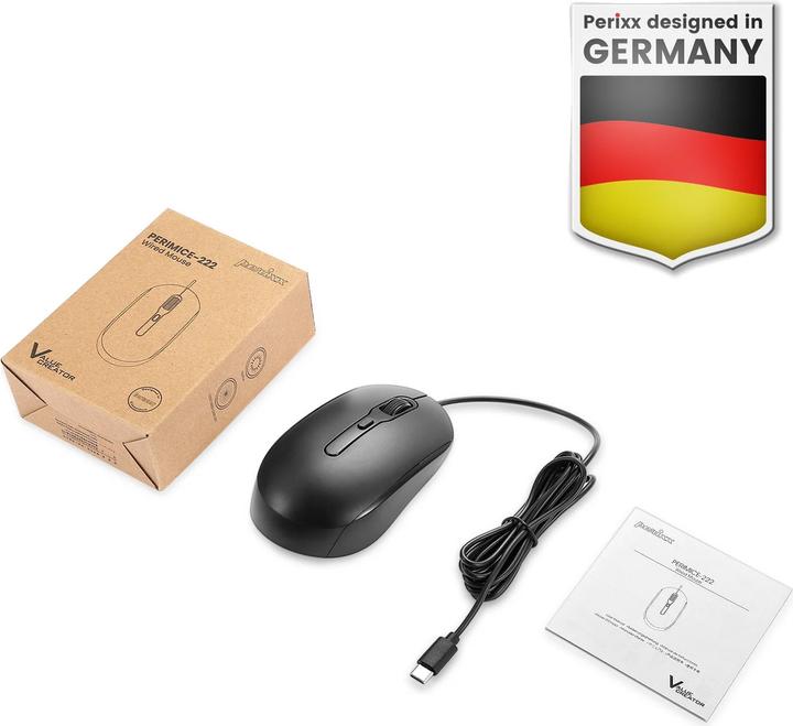 Actual product image Perixx PERIMICE-222CB, Maus, optisch, 4 Tasten, Silent, USB-C, schwarz (Cable)