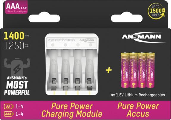 Produktbild Ansmann Pure Power Set, Ladegerät inkl. 4x Micro AAA 1,5V Li-Ion Akkus, inkl. USB-C Ladekabel (4 Stk., AA, AAA, Ladegerät inkl. Akku)