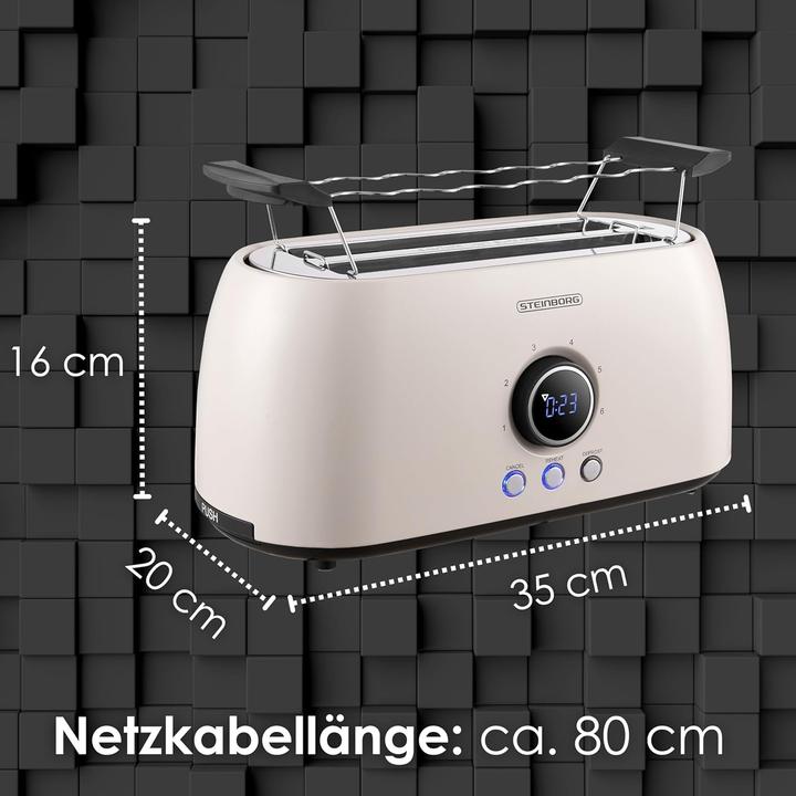 Steinborg Toaster mit Brötchenaufsatz, 4 Scheiben, LED-Anzeige