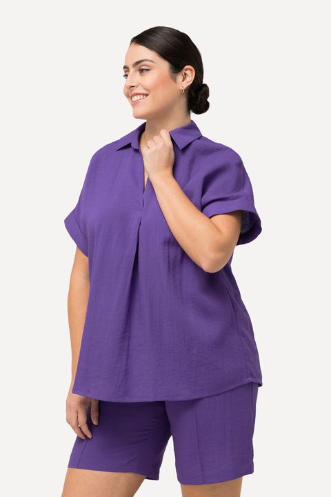 Actual product image Ulla Popken Button Accent Back Short Sleeve Blouse (46, 48)