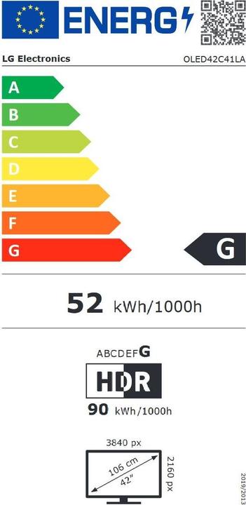 Etichetta energetica LG OLED42C41LA OLED evo, 42", 106cm, UHD 4K, SMART (42", C4, OLED, 4K, 2024)