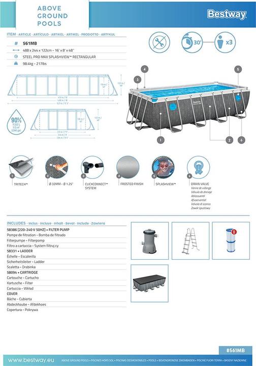 Actual product image Bestway Steel Pro Max RectangularPool488x244x122 (488 x 244 x 122 cm)