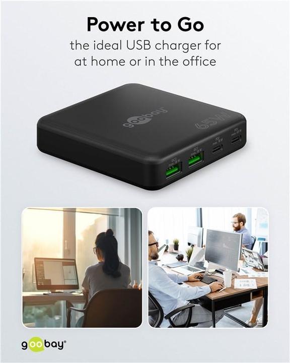 Produktbild Goobay USB-C PD GaN Multiport-Tischladegerät 65 W schwarz (65 W, 4 Ports)