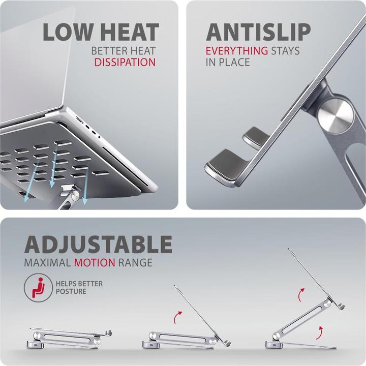 Produktbild Axagon HMC-STND Ständer für Laptops und Tablets, USB-C-Hub - silber (USB-C, 6 Ports)