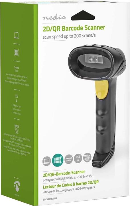 Produktbild Nedis Barcodescanner | CMOS | Kabelgebunden | 1D Linear / 2D/QR | Stromversorgung über USB | USB2.0 (1D-Barcodes, 2D-Barcodes, QR-Code)