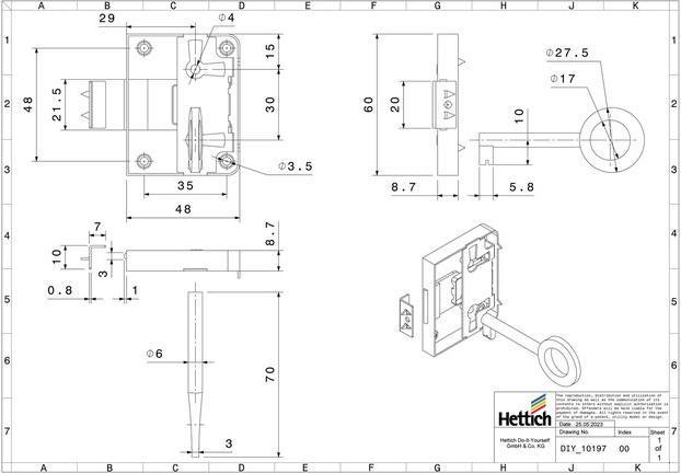 Immagine prodotto Hettich Aufschraubschloss Dornma 30mm, vernickelt