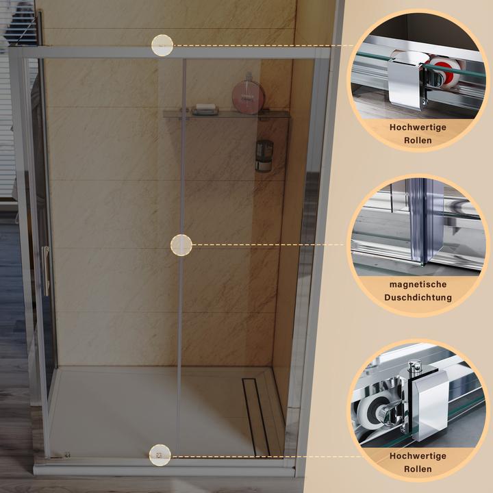 Actual product image SONNI shower cubicle, 130 x 70 cm, sliding door, ESG safety glass, shower enclosure, shower door wit (130 cm, 130 cm, 185 cm)