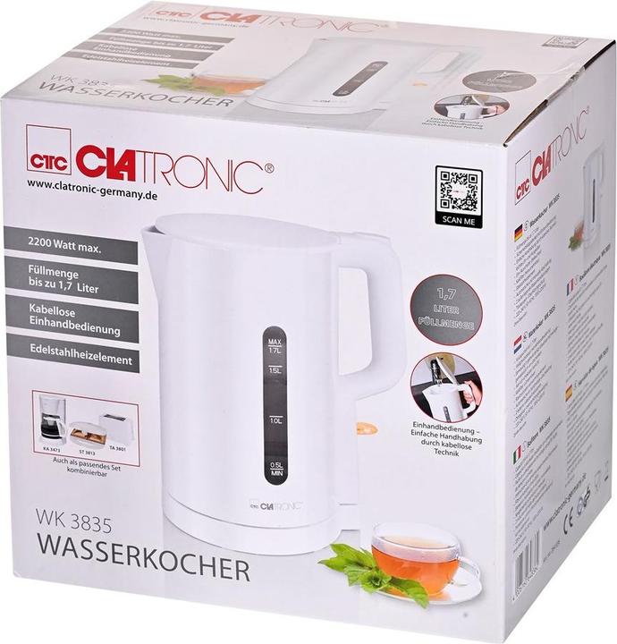 Actual product image Clatronic ® Wasserkocher 1,7L 2200W für schnelles Erhitzen BPA frei Einhandbedienung Wasserstandsanze (1.70 l)