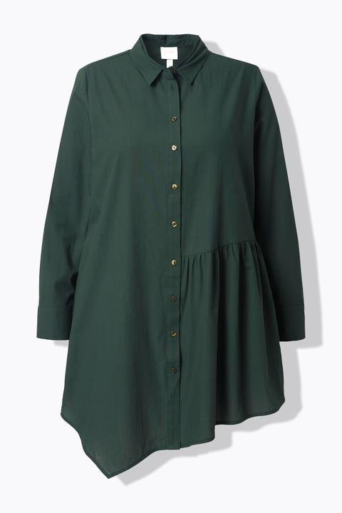 Actual product image Ulla Popken Eco Cotton Asymmetric Flounce Panel Button Down Tunic Blouse (54)