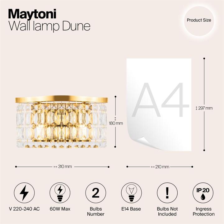 Image du produit Maytoni Dune Applique, lampe murale 2x E14 couleur or (E14)