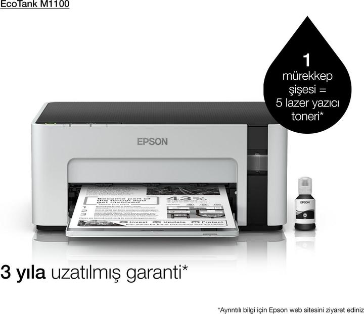 Produktbild Epson EcoTank M1100 - 1440 x 720 DPI - 1 - A4 - 15000 Seiten pro Monat - 32 Seiten pro (Tintentank, Schwarz-Weiss)