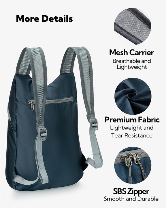 Produktbild Only-Bags.Store Ultraleichter faltbarer Rucksack : Kleiner verpackbarer Wanderrucksack Leichter dünner Rucksack (15 l)