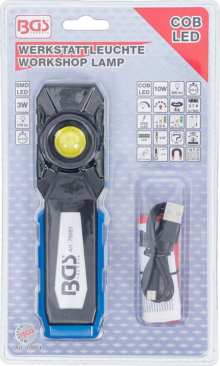 Produktbild BGS COB-LED-Werkstattleuchte mit Magnet und Haken klappbar (500 lm)