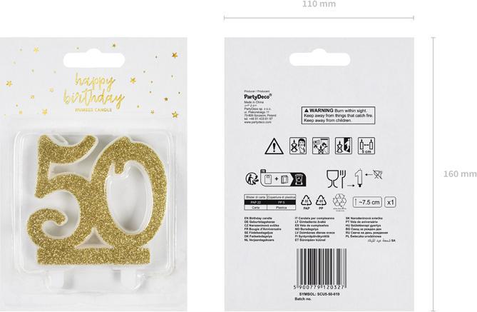 Produktbild Partydeco Geburtstagskerze 50 mit Glitter (1 x)