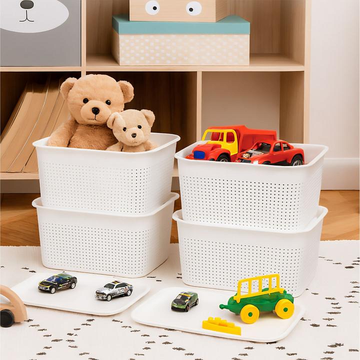 Produktbild Relaxdays - Aufbewahrungsbox mit Deckel 6er Set, Weiss, 18,5 x 26,5 x 13 cm (26.50 cm, 5 l, 6x)