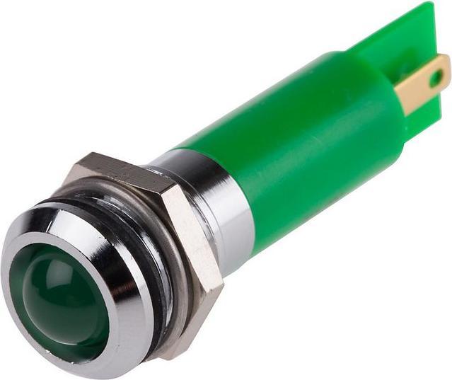 Produktbild RS PRO LED erhaben 12mm chrom 230Vac grün