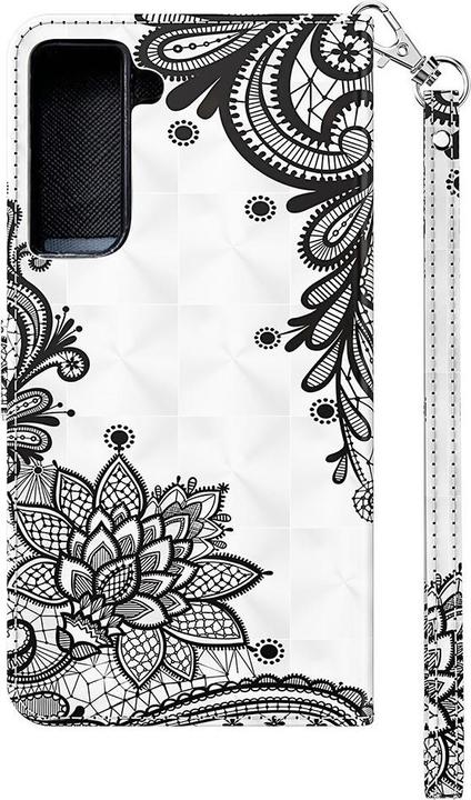 Actual product image Cover-Discount Galaxy S21 FE - case glitter effect flowers black (Samsung Galaxy S21 FE)