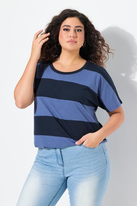 Immagine prodotto Ulla Popken T-shirt a righe con fascia nell'orlo, mezze maniche e scollo a girocollo (58)