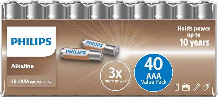 Actual product image Philips Alkaline AAA battery 40-foil pack-LR03A40F (40 pcs., AAA)