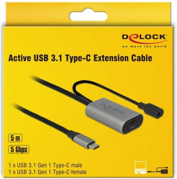 Actual product image Delock USB 3.0 extension cable C - C active amplified, 5m (5 m, USB 3.1, 5 W)