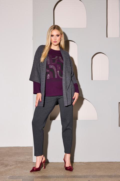 Actual product image Ulla Popken Textured Knit Open Shape Cardigan (60)