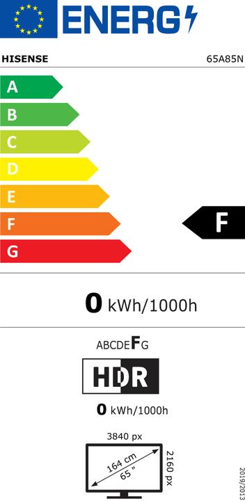 Energy Label Hisense TV 65A85N (65", OLED, 4K, 2024)