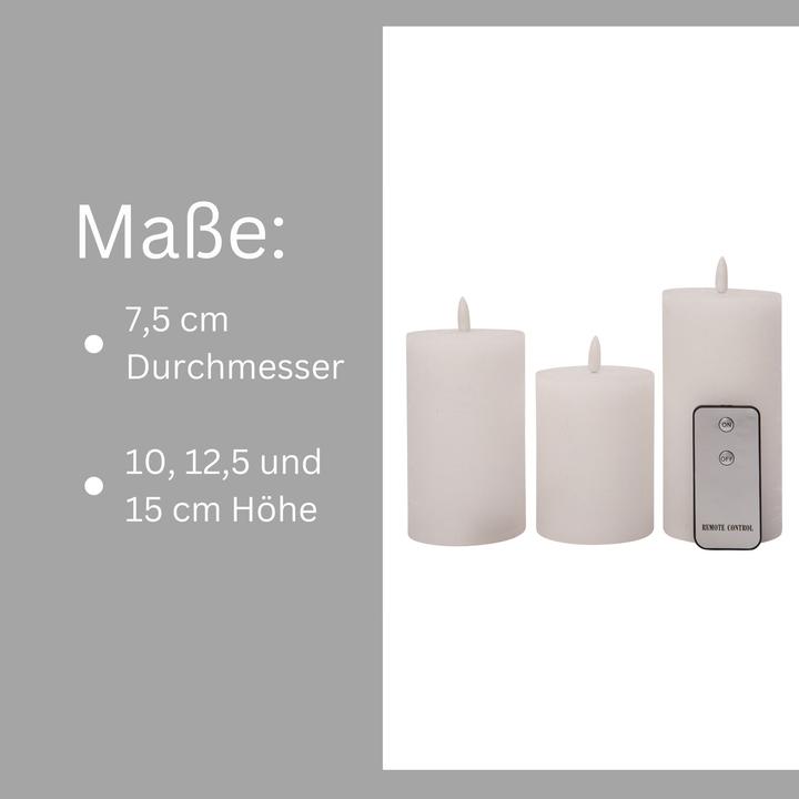 Produktbild Novaliv 3er Set Led Kerzen 7,5cm ø Kerze flackernde Flamme mit Fernbedingung WEISS 15 cm + 12,5 cm + 10 cm H (1 x)