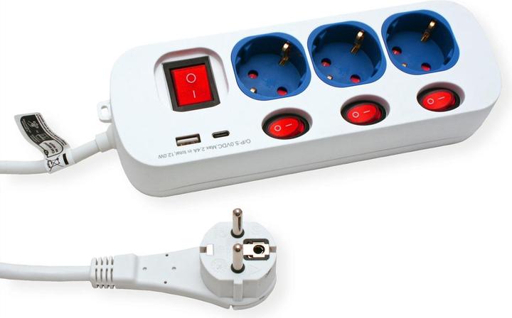 Produktbild Roline 3-fach Steckdosenleiste mit Schalter (3 x, CEE 7/3, 3 m)