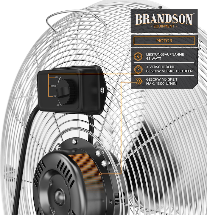 Produktbild Brandson Windmaschine 30cm Ø, Ventilator im Retro Stil, Bodenventilator, hoher Luftdurchsatz, silber (66 dB)
