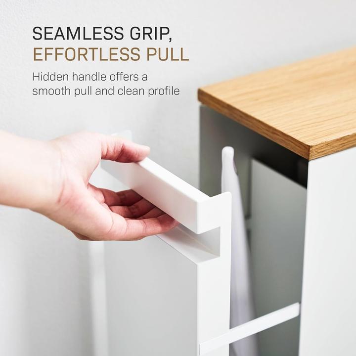 Actual product image Yamazaki Pull-out shelf with wooden shelf TOWER (14 x 56 x 55 cm)