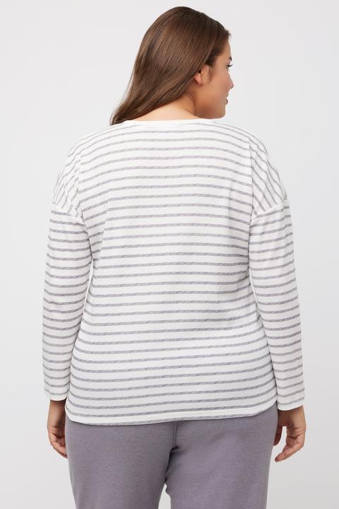 Actual product image Ulla Popken Waffle Texture Stripe Oversized Fit Stretch Knit Lounge Top (46, 48)