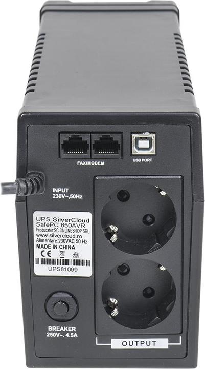 Produktbild SilverCloud UPS SafePC 650AVR Leistung 360 W LCD-Bildschirm PC-Überwachungssoftware (360 VA, 600 W)