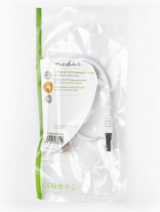 Actual product image Nedis Cat 5e cable | SF/UTP | RJ45 plug | RJ45 plug | 0.50 m | round | PVC | White | plastic bag (SF/UTP, CAT5e, 0.50 m)