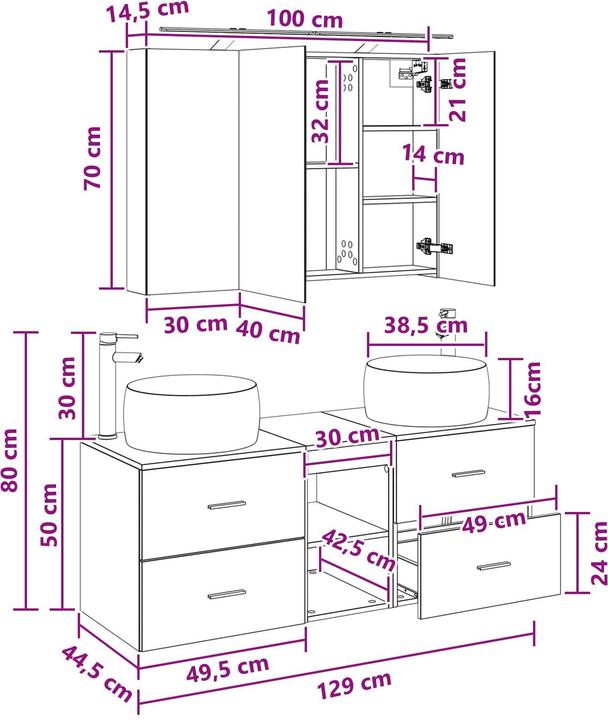 Produktbild vidaXL Badezimmerspiegel-Set (14.50 x 70 cm)