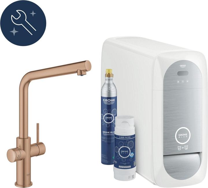 Actual product image Grohe Kitchen tap with filter function Blue warm sunset brushed 31454